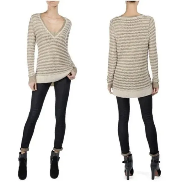 RAG &amp; BONE  Gold Metallic LAURA Sweater V Neck Pullover