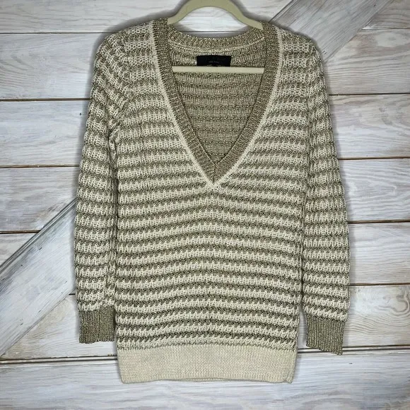RAG &amp; BONE  Gold Metallic LAURA Sweater V Neck Pullover