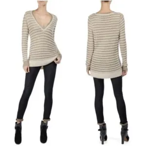 RAG &amp; BONE  Gold Metallic LAURA Sweater V Neck Pullover