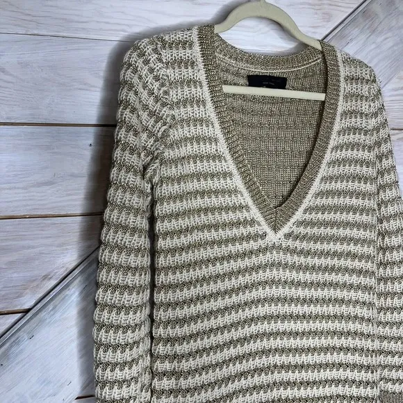 RAG &amp; BONE  Gold Metallic LAURA Sweater V Neck Pullover
