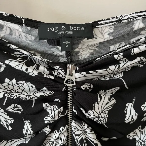 [rag &amp; bone] sabeen floral print zip front ruched hi low stretch midi skirt S/M