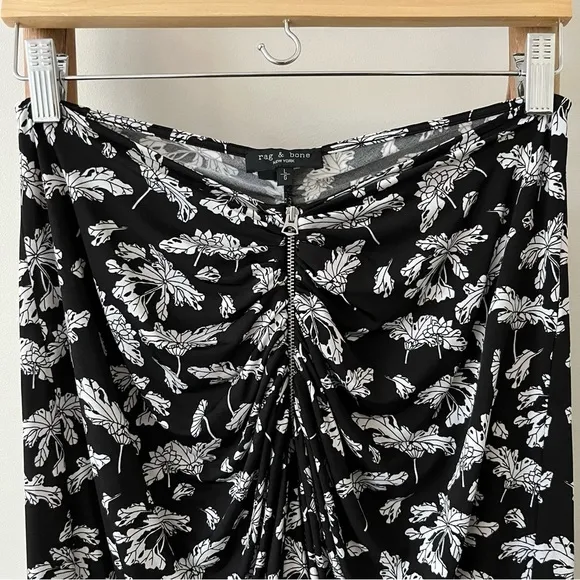 [rag &amp; bone] sabeen floral print zip front ruched hi low stretch midi skirt S/M