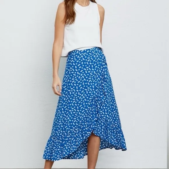 Rails Nova Skirt Cobalt Floating Daisies Royal Blue Ditsy Floral Wrap Midi XS