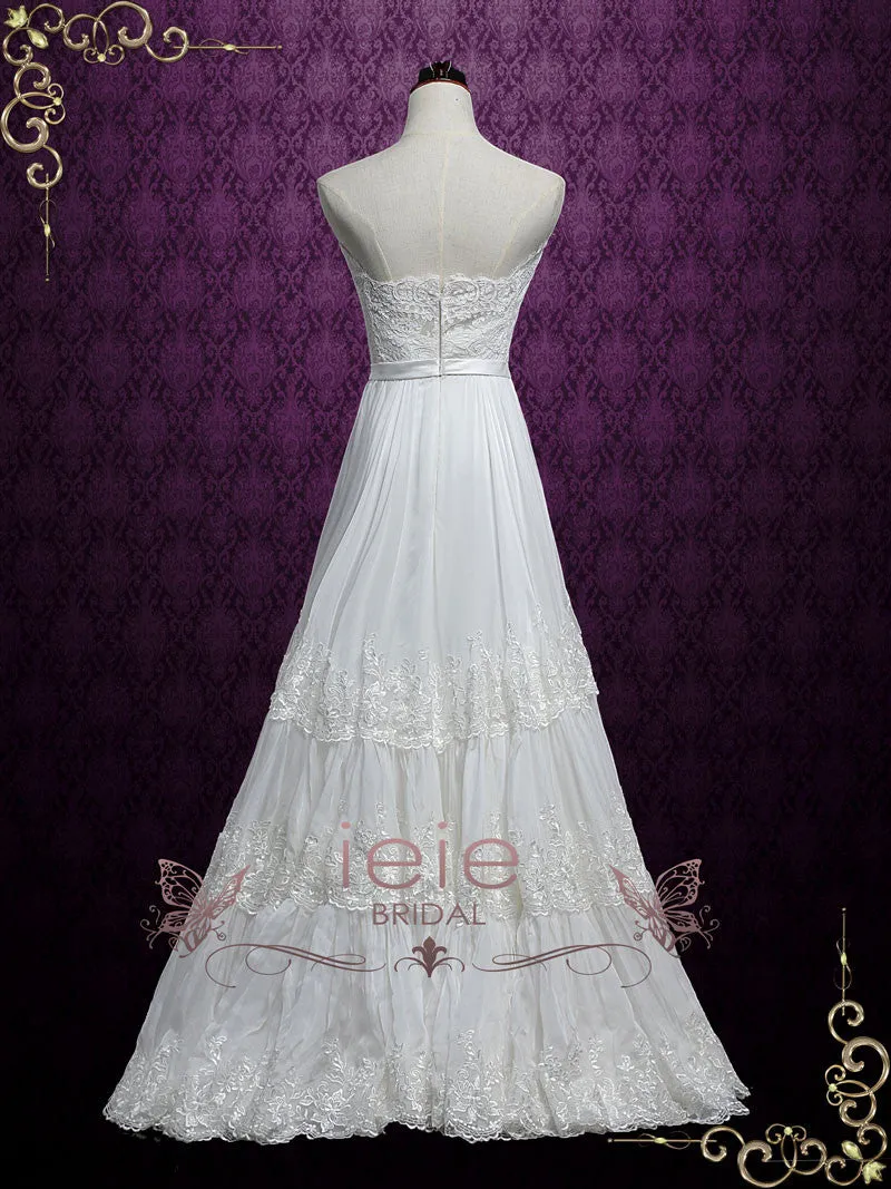 Ready to Wear Strapless Chiffon Boho Wedding Dress with Full Skirt NICOLA