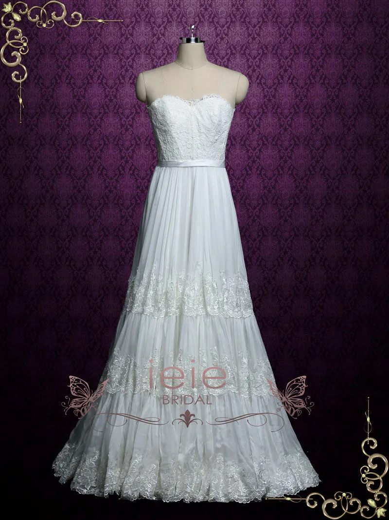 Ready to Wear Strapless Chiffon Boho Wedding Dress with Full Skirt NICOLA