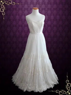Ready to Wear Strapless Chiffon Boho Wedding Dress with Full Skirt NICOLA