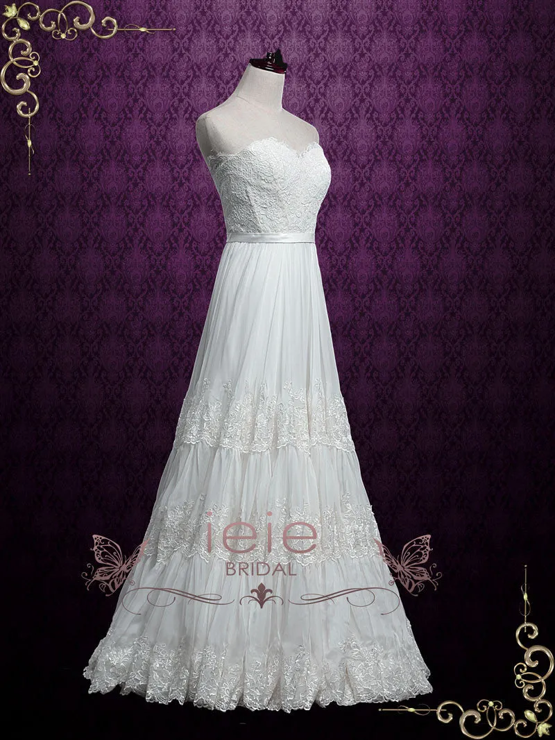 Ready to Wear Strapless Chiffon Boho Wedding Dress with Full Skirt NICOLA