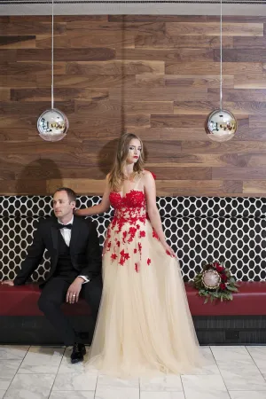 Red And Champagne Tulle Dress (#FW16100)