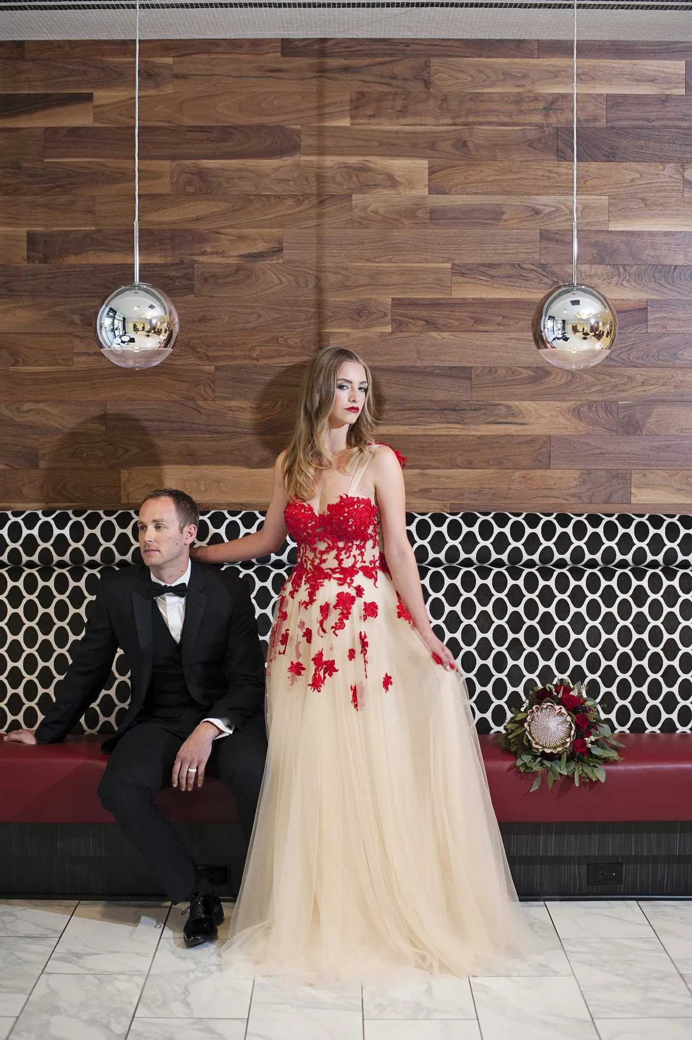 Red And Champagne Tulle Dress (#FW16100)