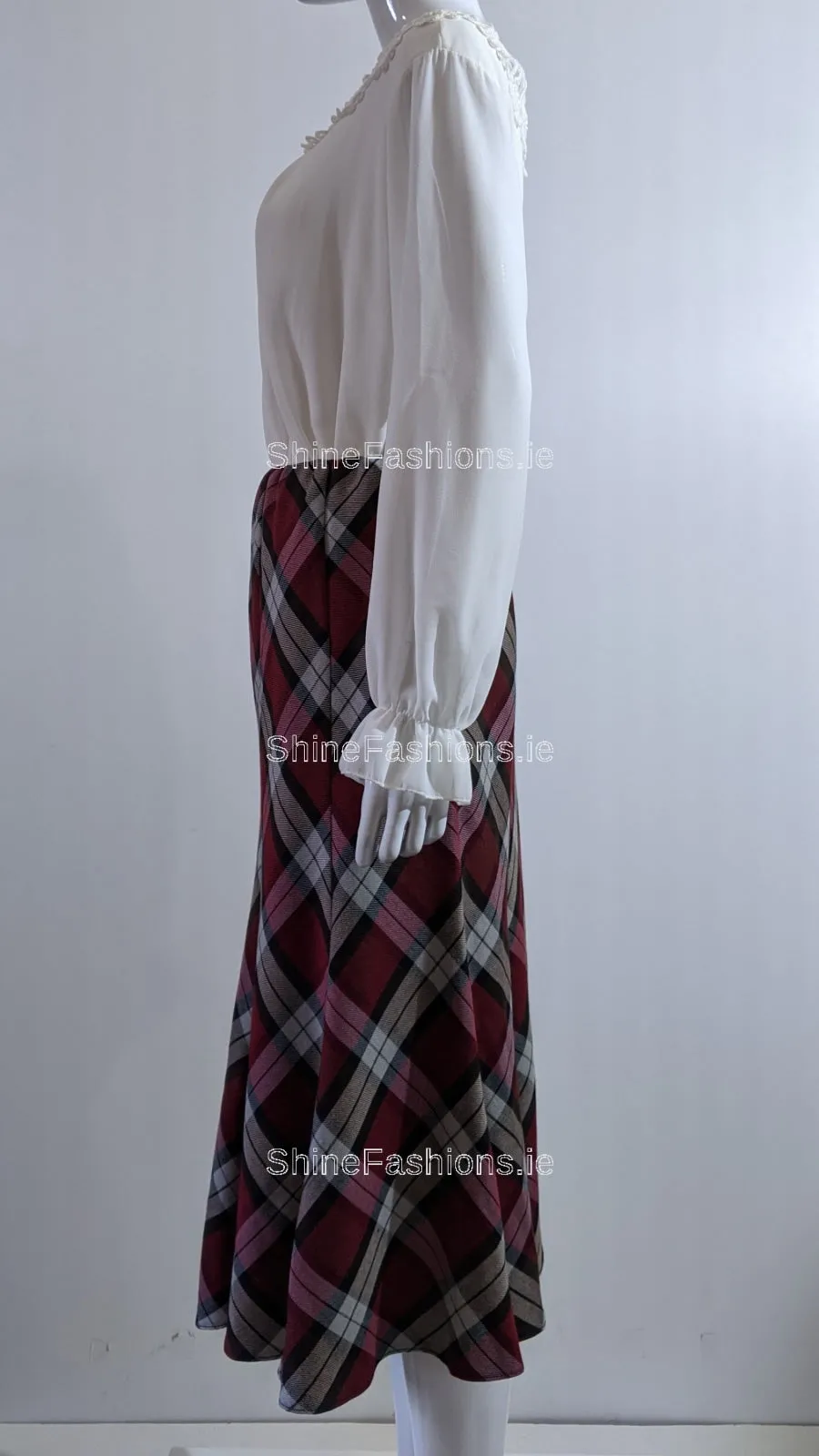 Red Elasticated Lined A-Line Checked Tartan Skirt