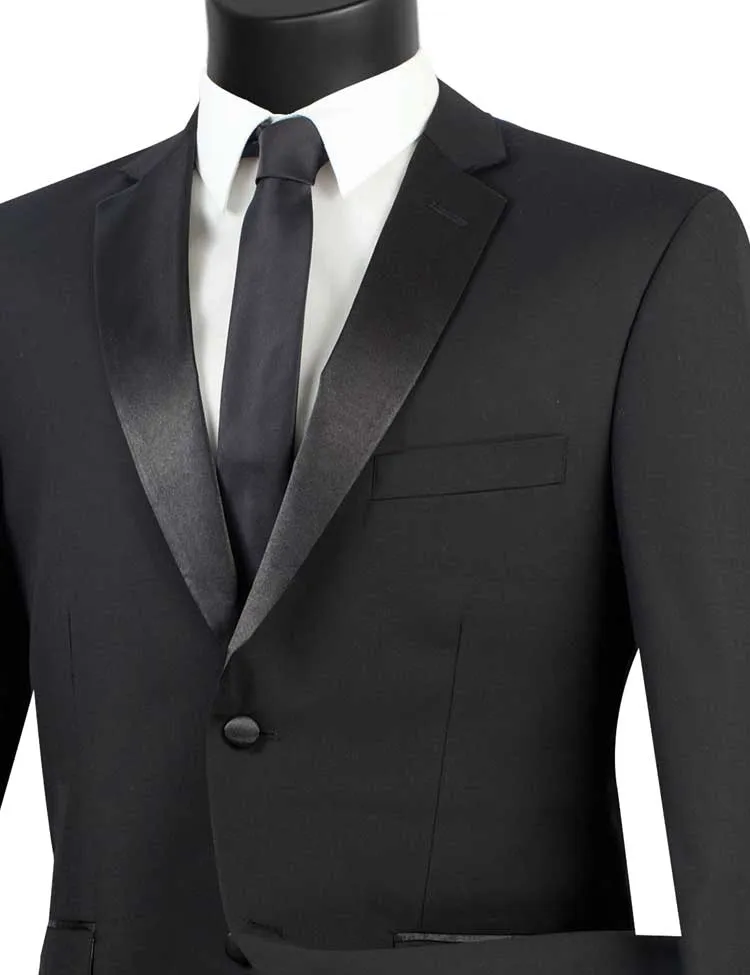 Regular Fit 2 Piece Satin Lapel Tuxedo (Black) T-900