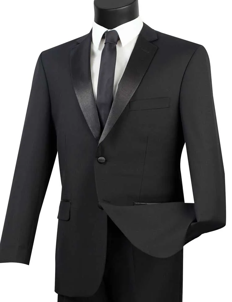 Regular Fit 2 Piece Satin Lapel Tuxedo (Black) T-900