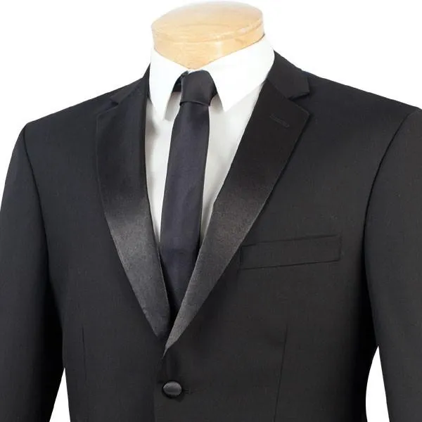 Regular Fit 2 Piece Satin Lapel Tuxedo (Black) T-900