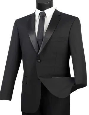 Regular Fit 2 Piece Satin Lapel Tuxedo (Black) T-900