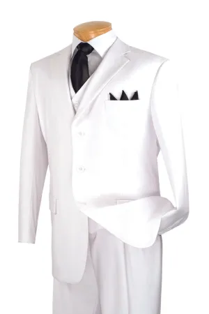 Regular Fit Suit 3 Button 3 Piece White V-3PP