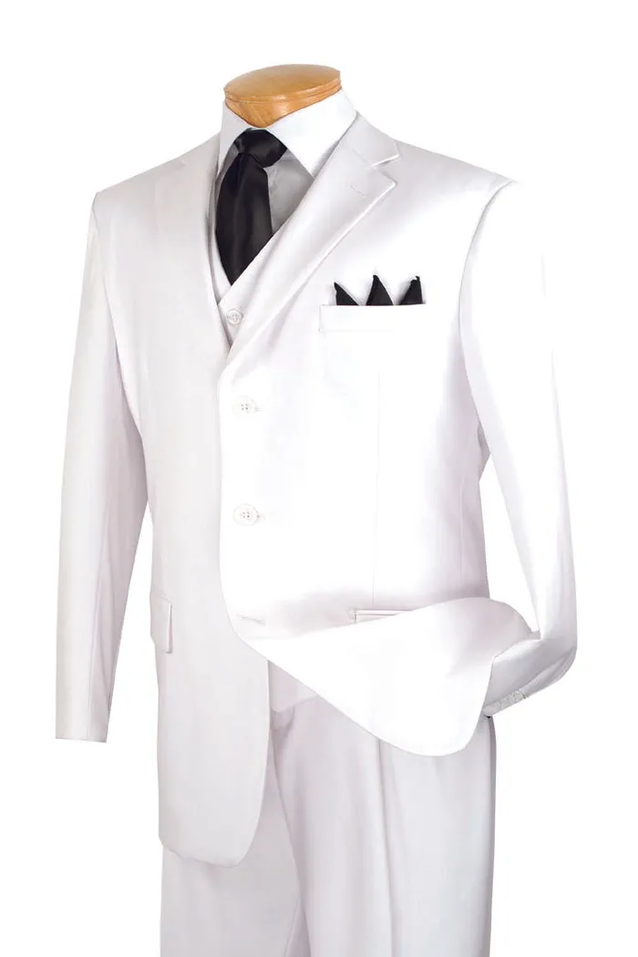 Regular Fit Suit 3 Button 3 Piece White V-3PP