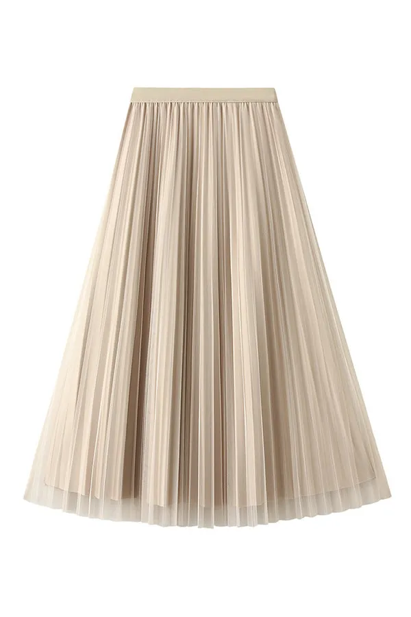 Reversible pleated a-line gauze skirt