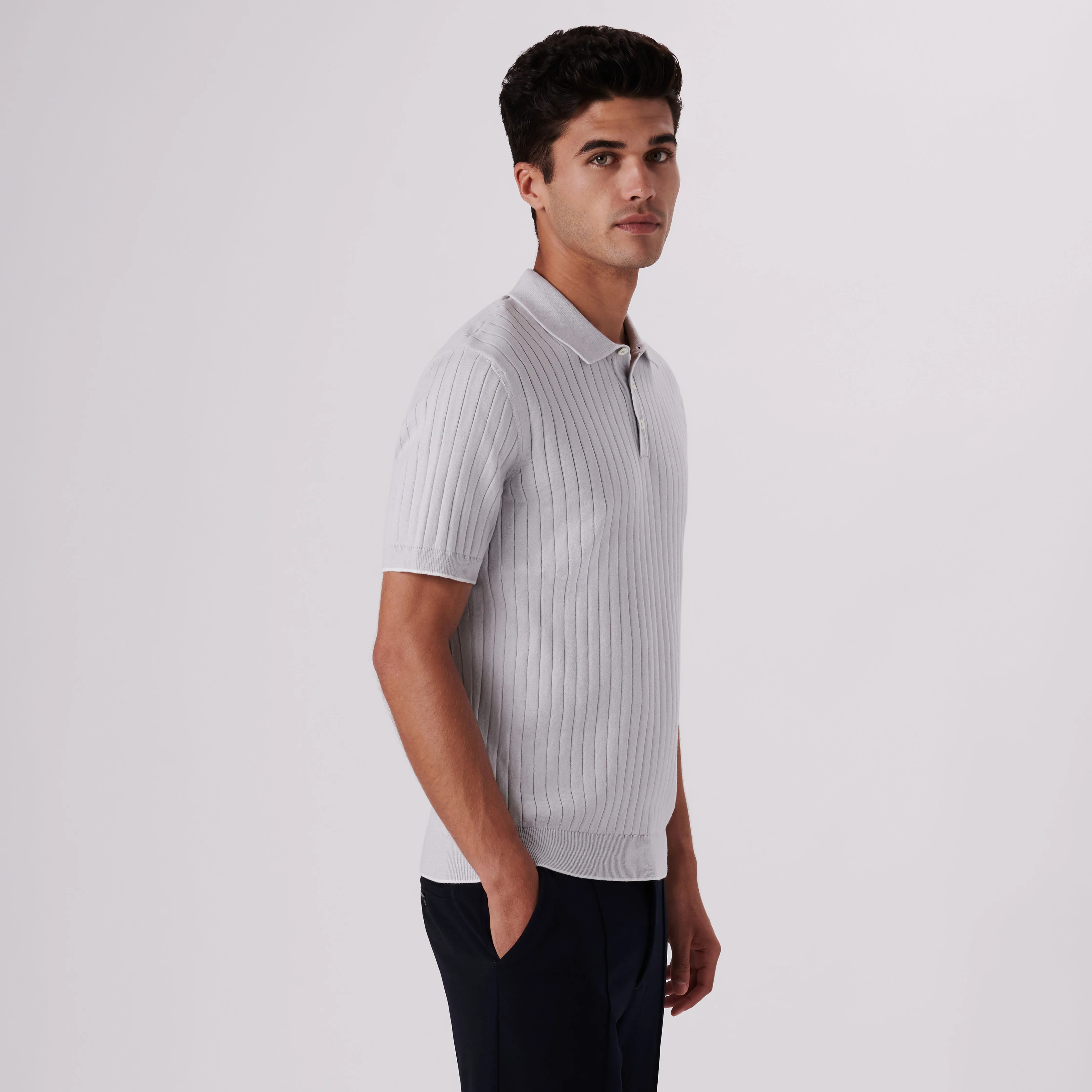 Rib Knit Short Sleeve Polo Sweater
