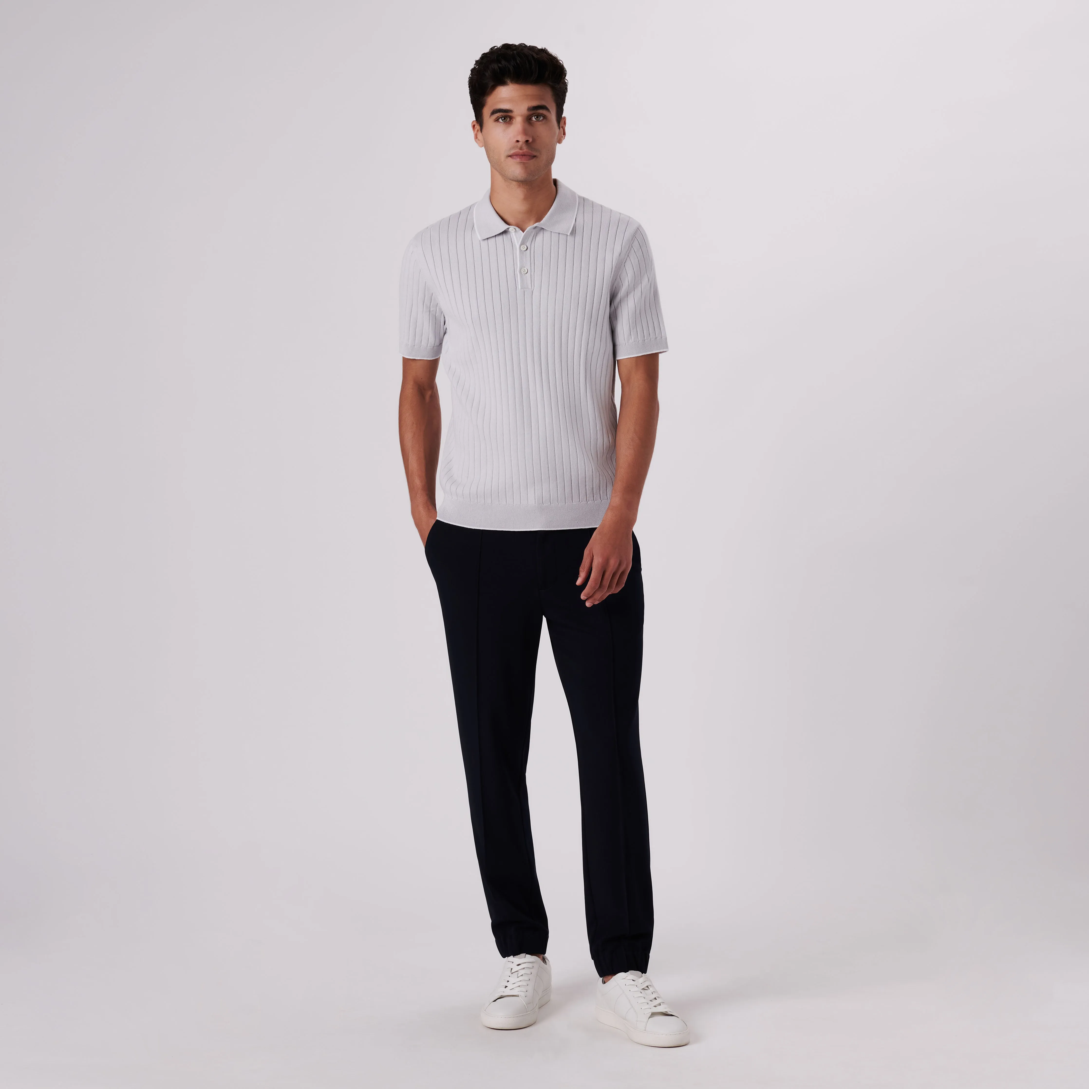 Rib Knit Short Sleeve Polo Sweater