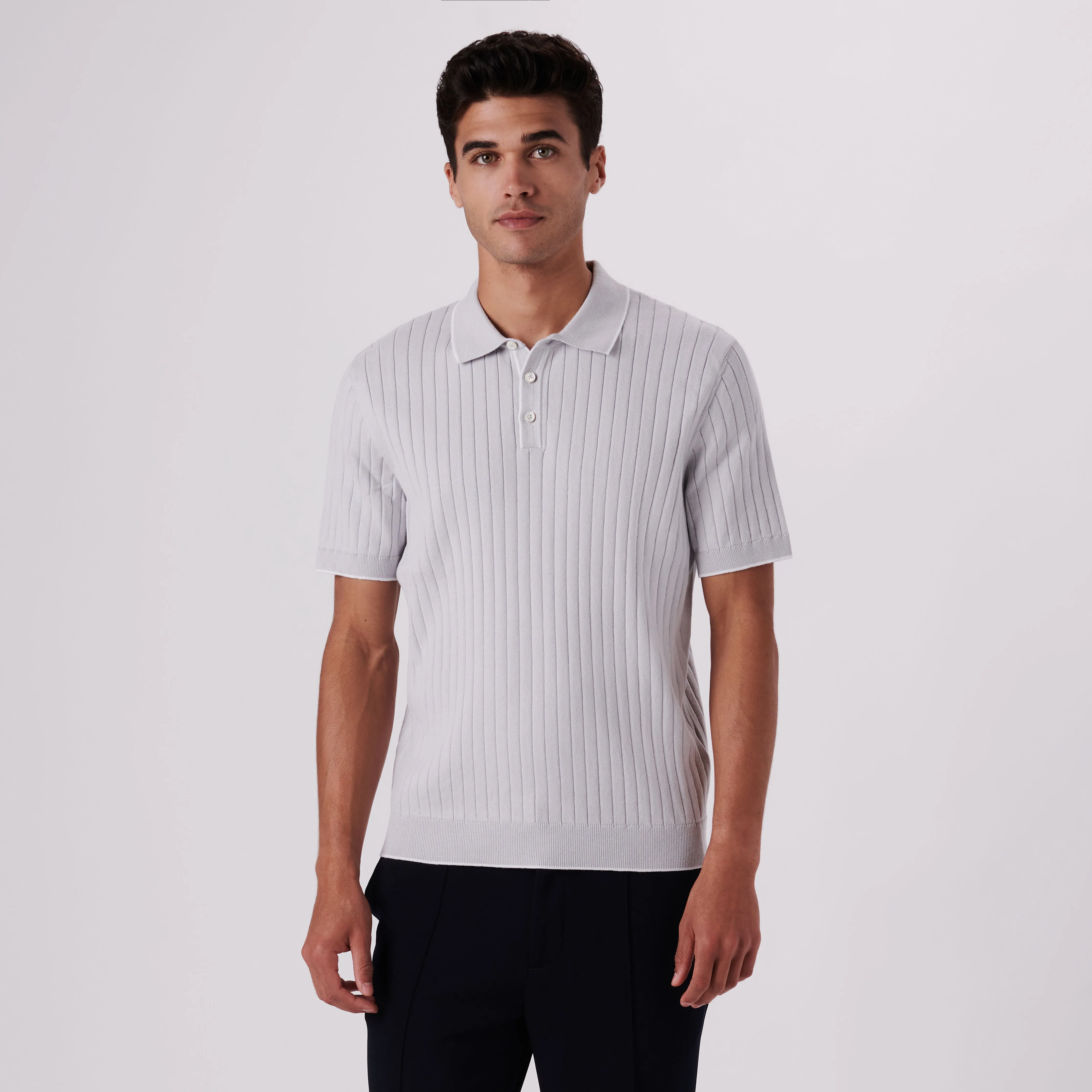 Rib Knit Short Sleeve Polo Sweater