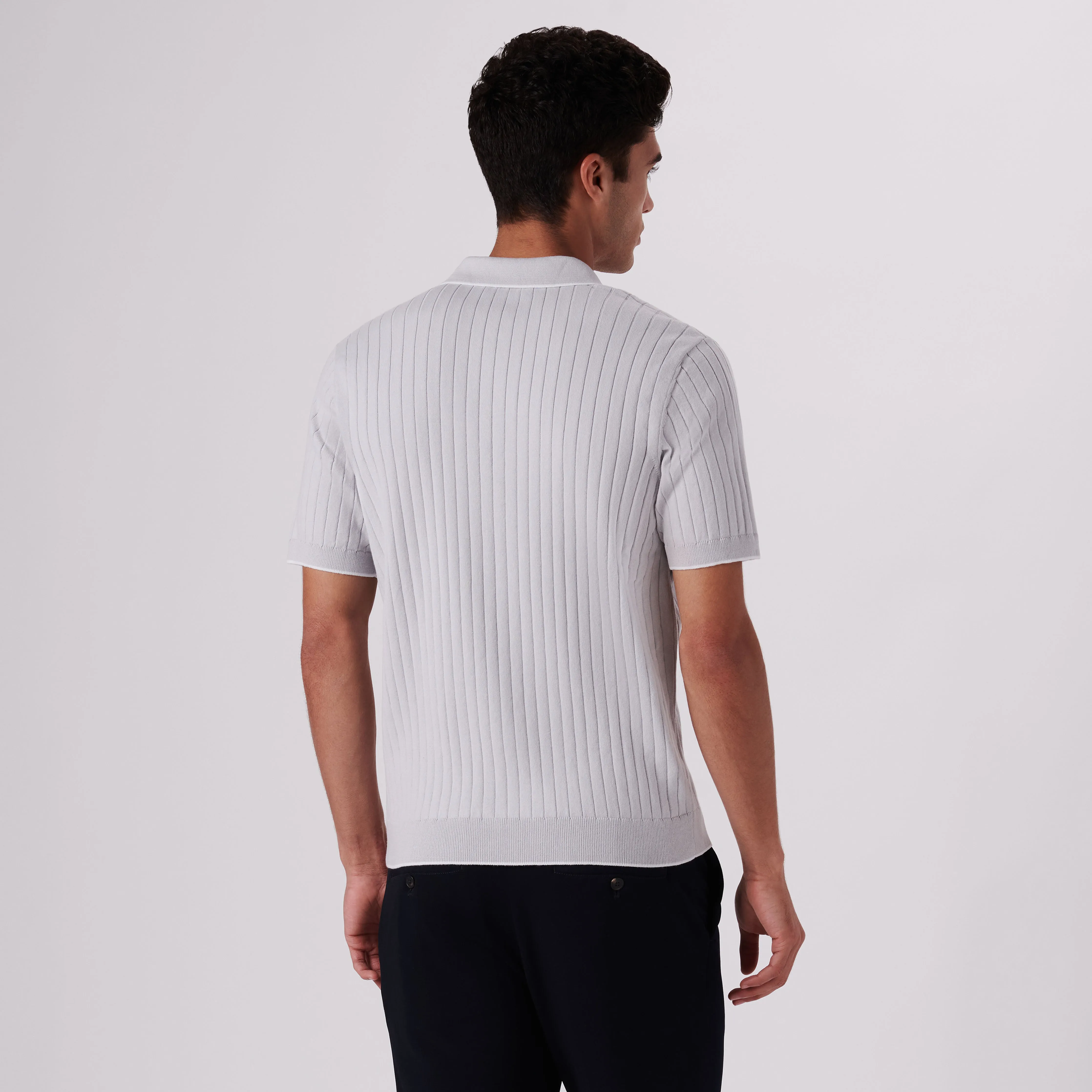 Rib Knit Short Sleeve Polo Sweater