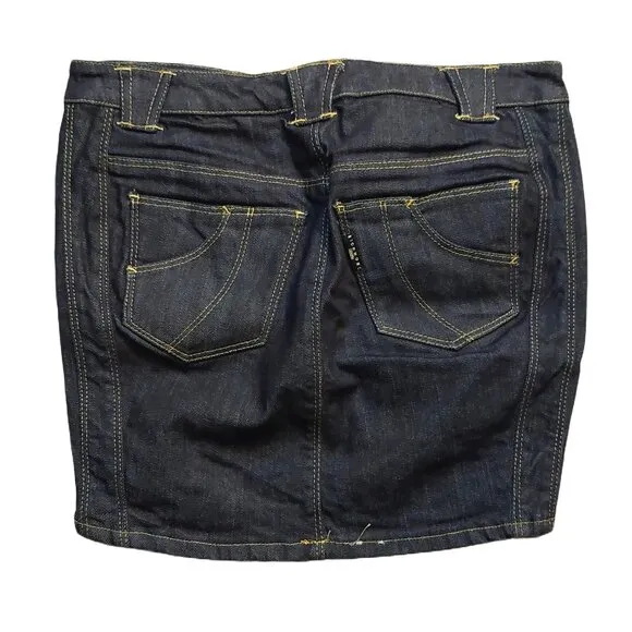 Richmond Ruched Denim Mini Pencil Skirt w/Zipper High Asymmetric Front Sz 42 NWT