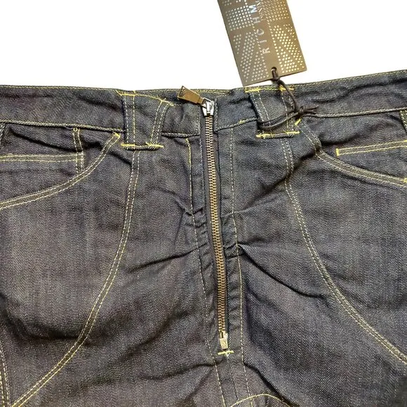 Richmond Ruched Denim Mini Pencil Skirt w/Zipper High Asymmetric Front Sz 42 NWT