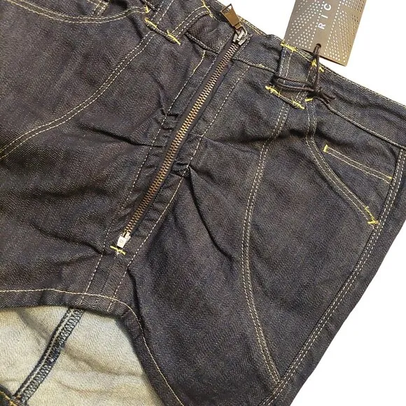 Richmond Ruched Denim Mini Pencil Skirt w/Zipper High Asymmetric Front Sz 42 NWT