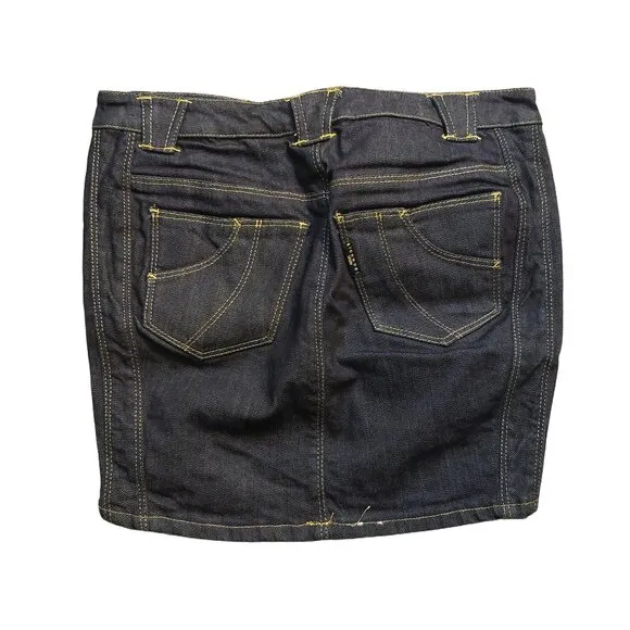 Richmond Ruched Denim Mini Pencil Skirt w/Zipper High Asymmetric Front Sz 42 NWT