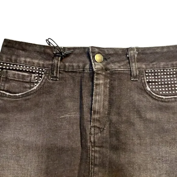 Richmond Studded Distressed Black Denim Mini Skirt Sz 42 NWT