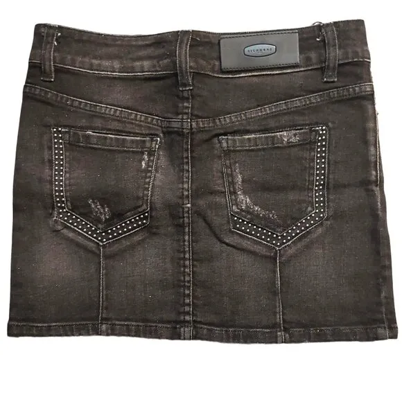 Richmond Studded Distressed Black Denim Mini Skirt Sz 42 NWT