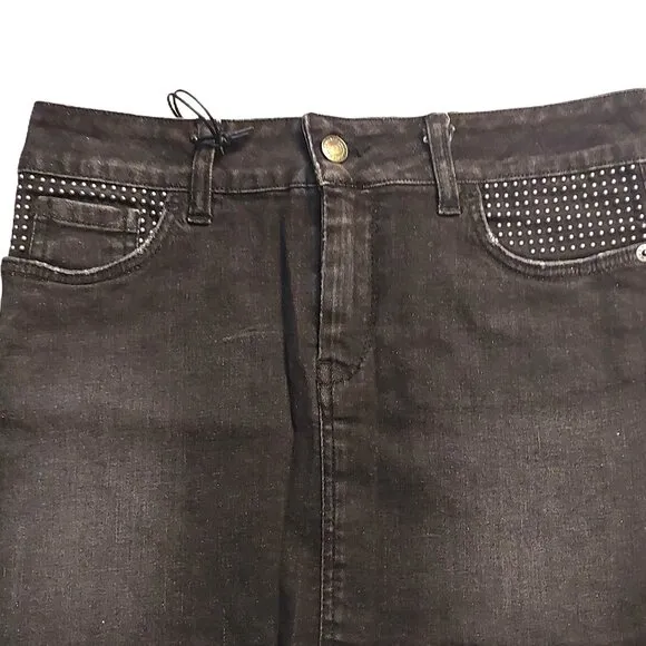 Richmond Studded Distressed Black Denim Mini Skirt Sz 42 NWT