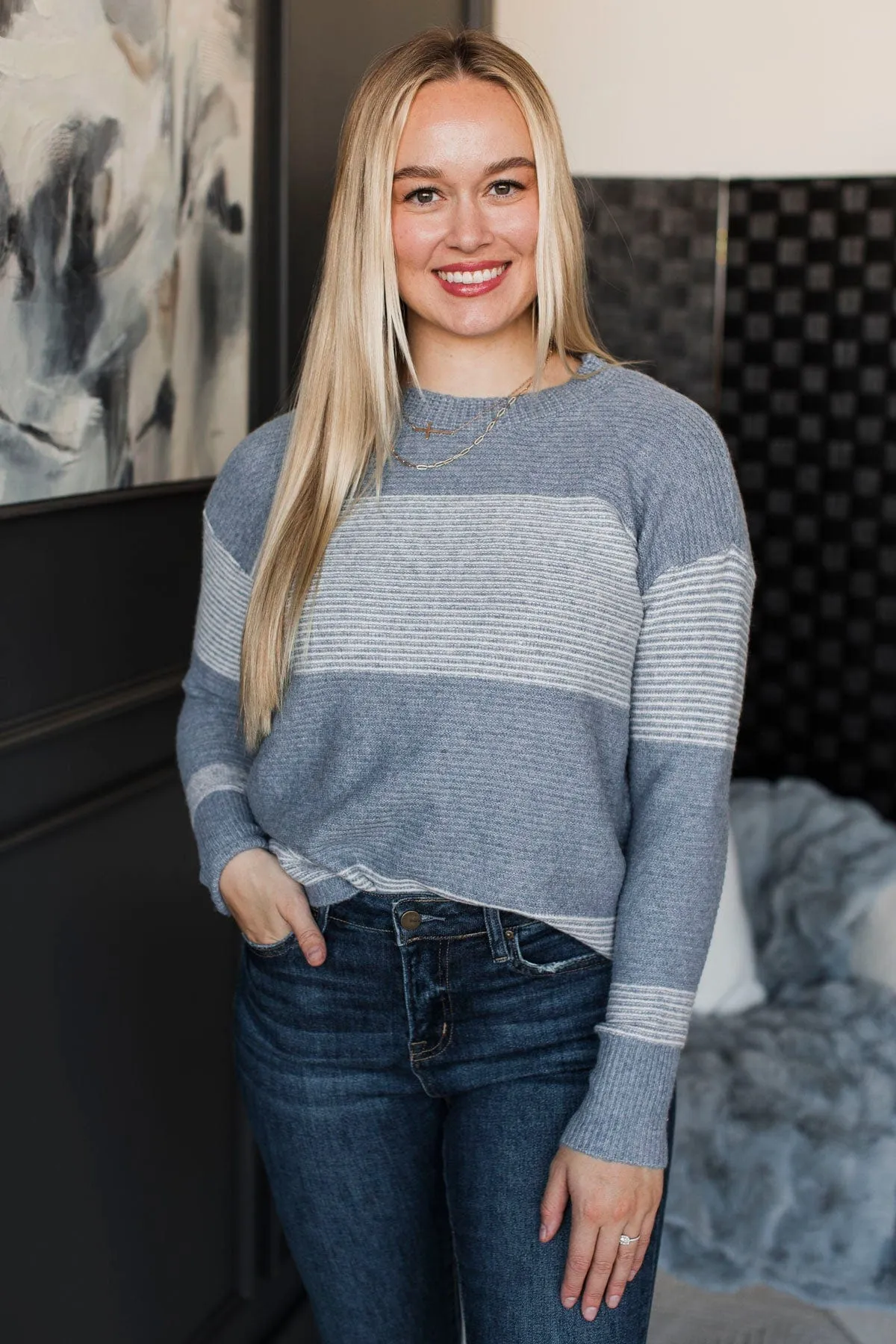 Right Back To You Knit Sweater- Denim