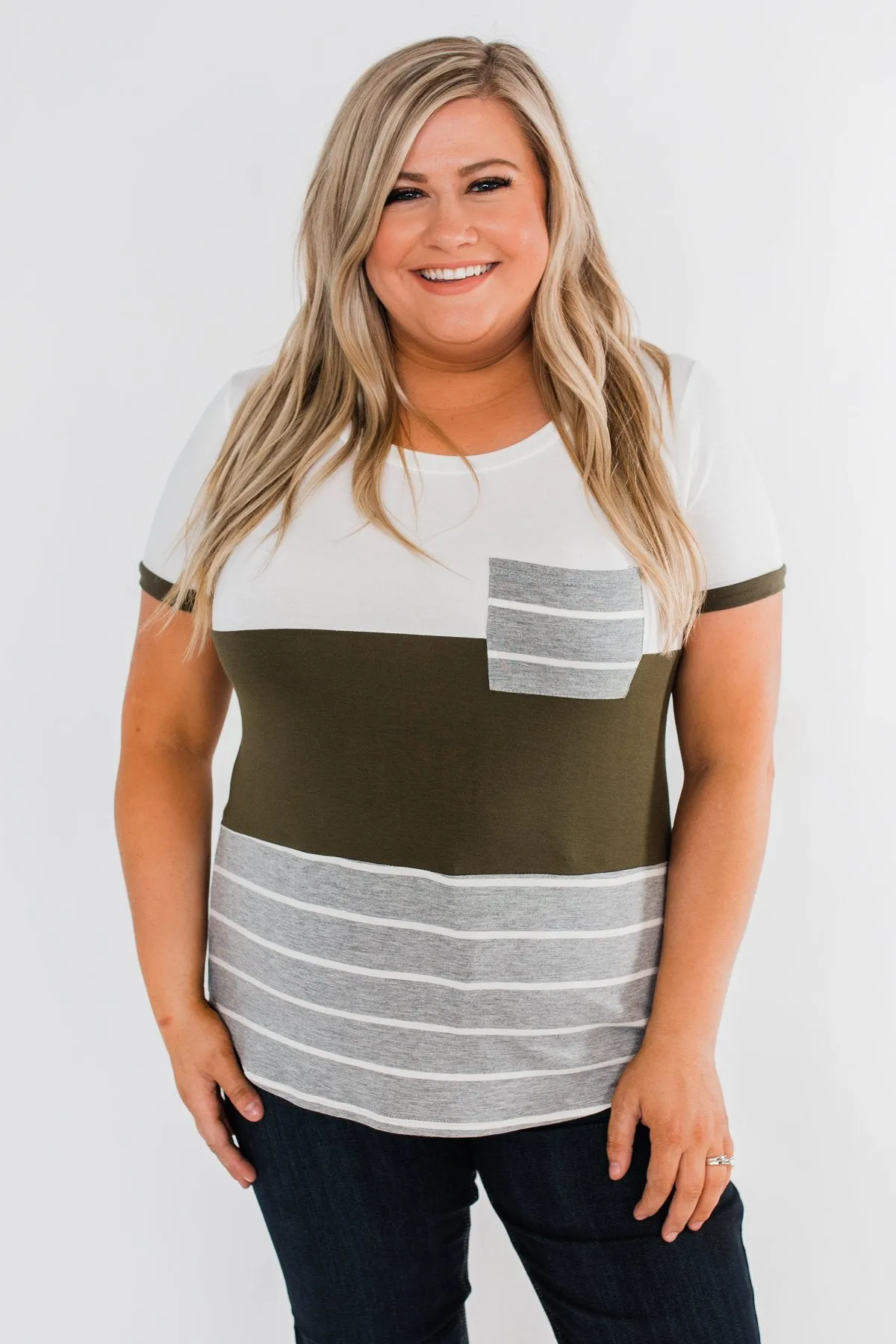 Right Here With Me Color Block Top- Ivory & Olive