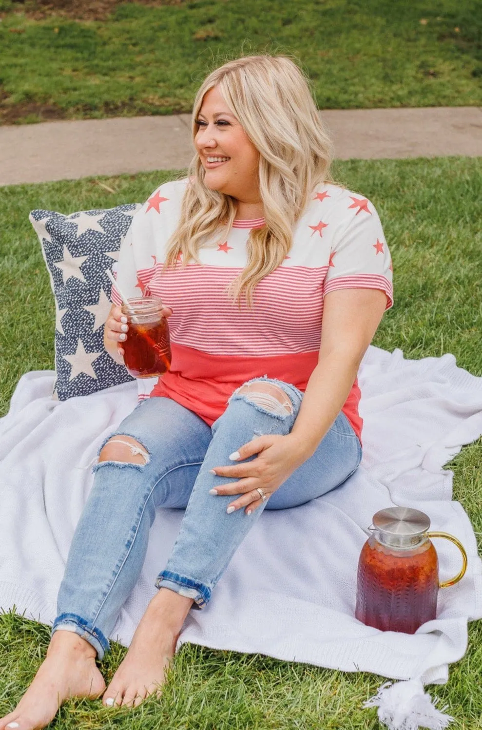 Ringing Freedom Color Block Top- Hot Coral