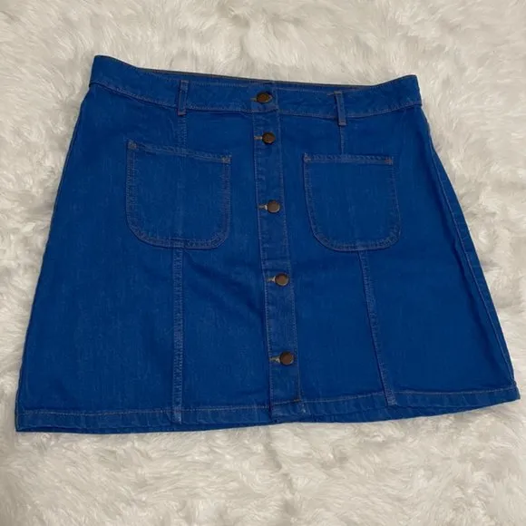 River Island DENIM BUTTON-UP A-LINE SKIRT with pockets Size UK 18 = US 14
