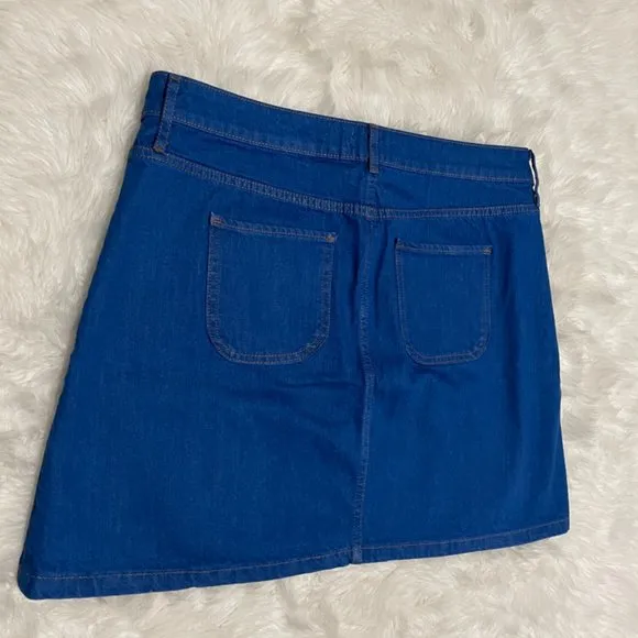 River Island DENIM BUTTON-UP A-LINE SKIRT with pockets Size UK 18 = US 14