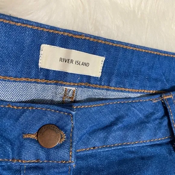 River Island DENIM BUTTON-UP A-LINE SKIRT with pockets Size UK 18 = US 14