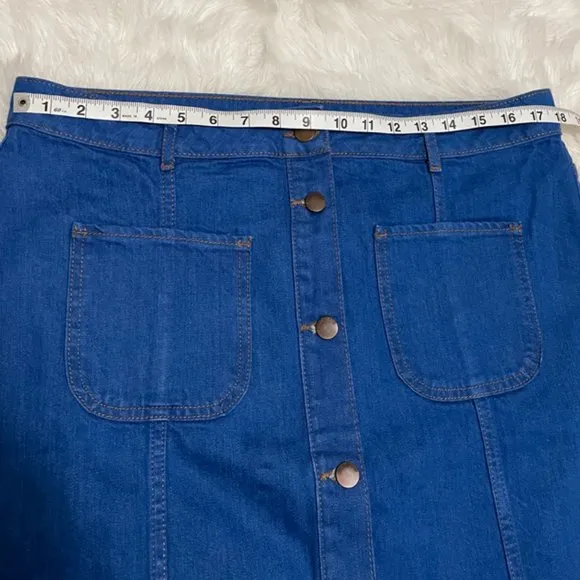 River Island DENIM BUTTON-UP A-LINE SKIRT with pockets Size UK 18 = US 14
