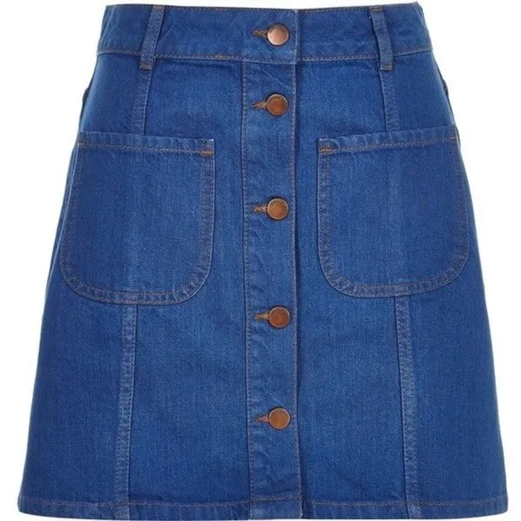 River Island DENIM BUTTON-UP A-LINE SKIRT with pockets Size UK 18 = US 14