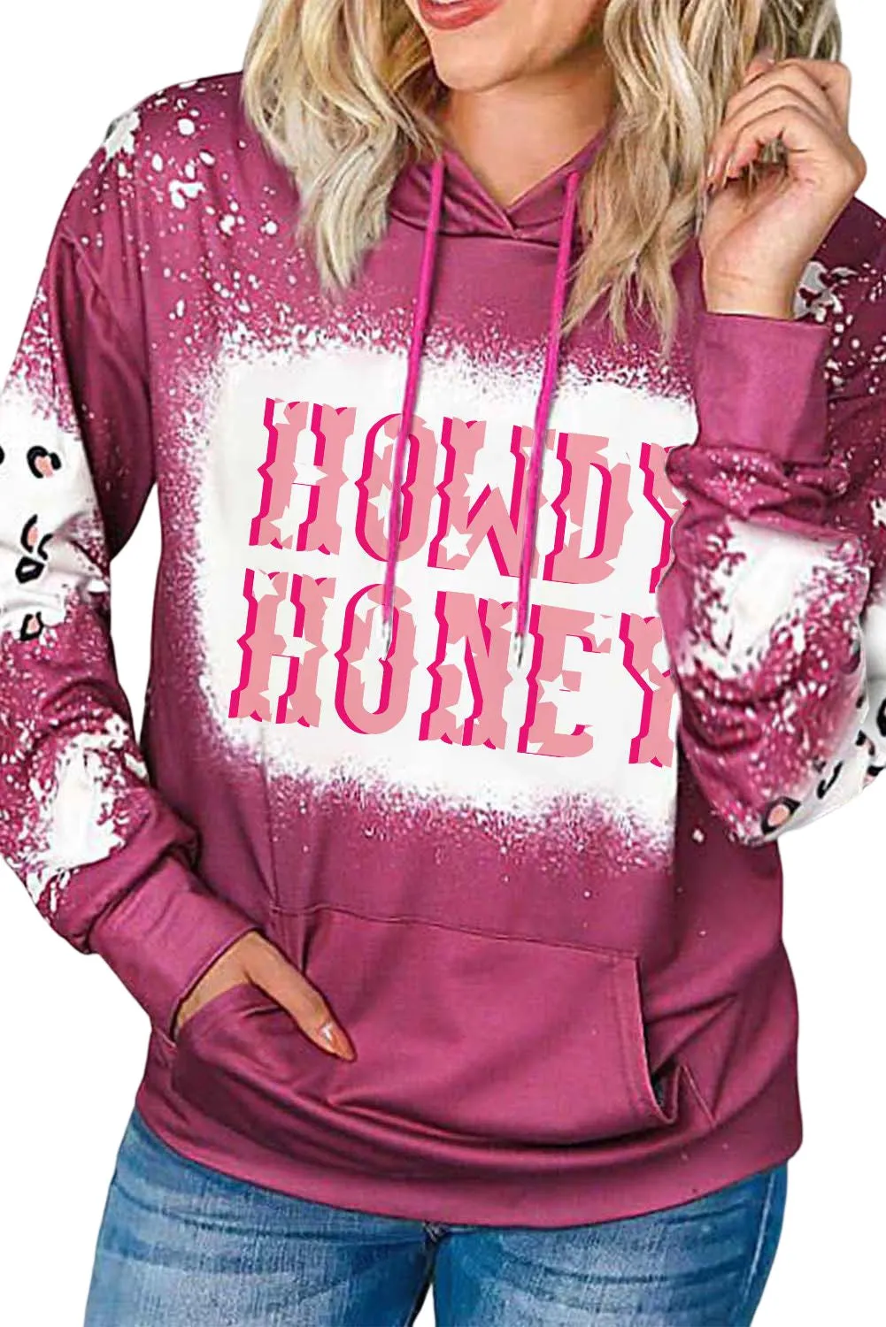 Rose Bleached Leopard HOWDY HONEY Pocketed Hoodie