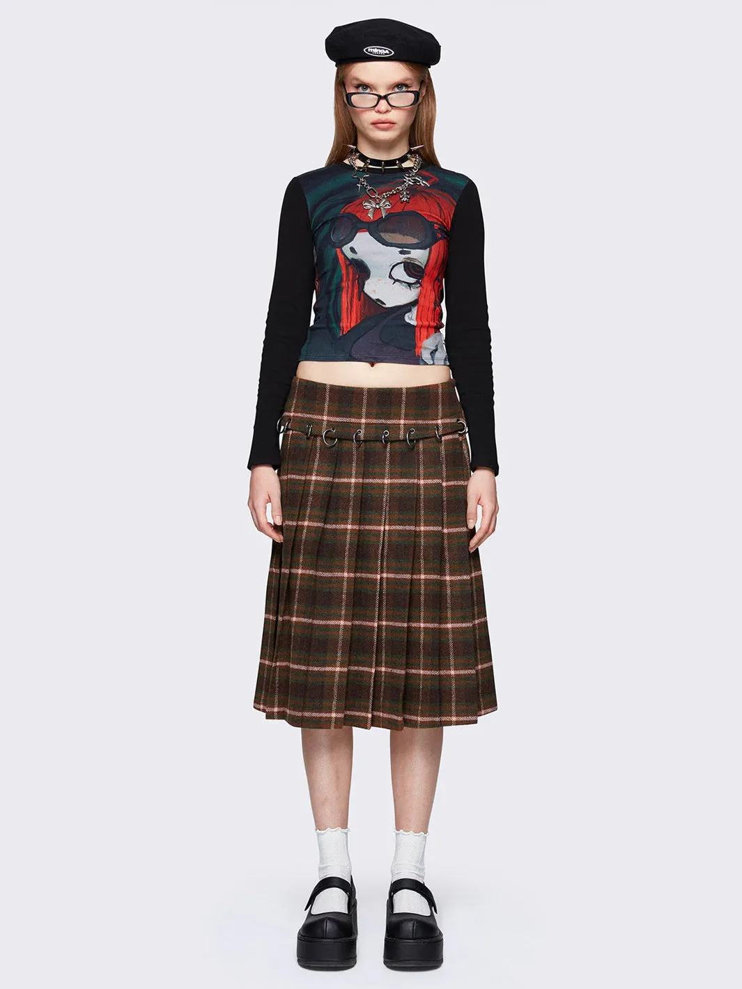 ROWAN PLAID MIDI SKIRT