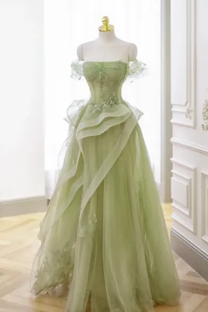 Roycebridal Nellie | Green Tulle Lace Long Prom Dress with Corset, Green Formal Party Dress