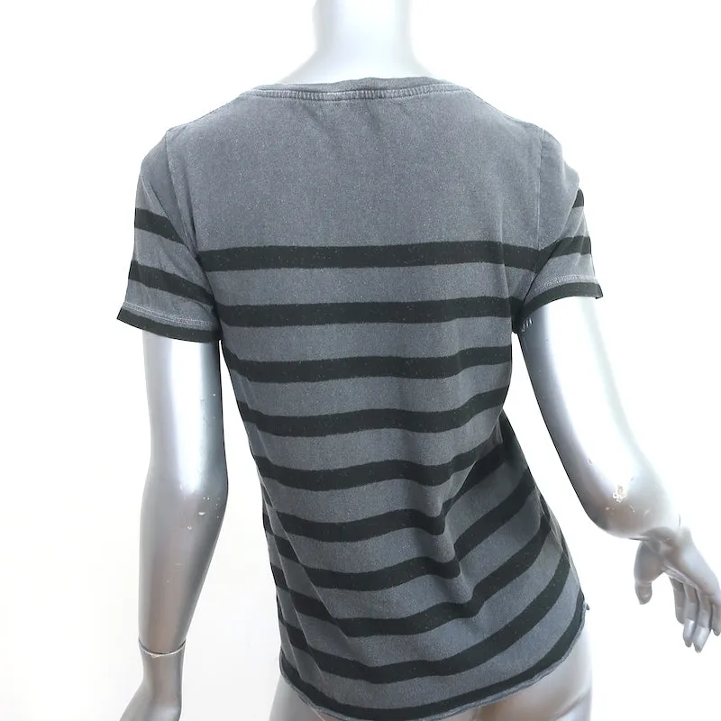 Saint Laurent Striped T-Shirt Gray & Black Cotton Size Small Short Sleeve Top