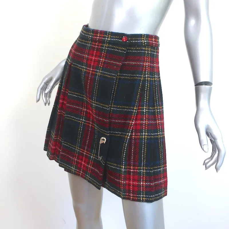 Saint Laurent Tartan Plaid Pleated Mini Skirt Red/Multi Wool Size 38