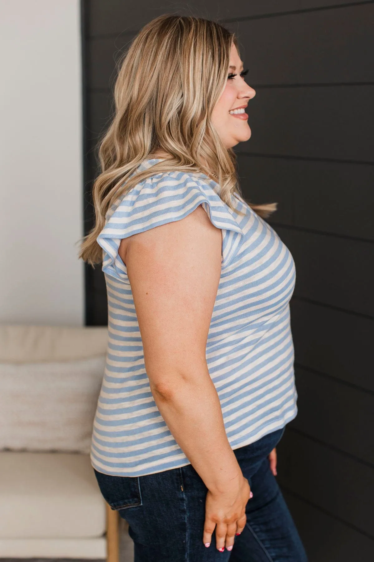 Seeking More Striped Top- Ivory & Chambray