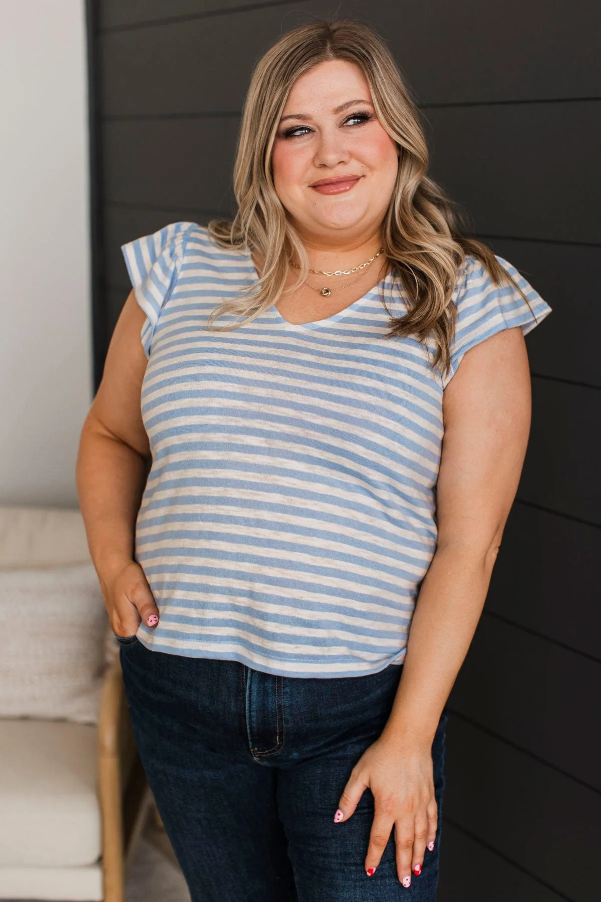 Seeking More Striped Top- Ivory & Chambray