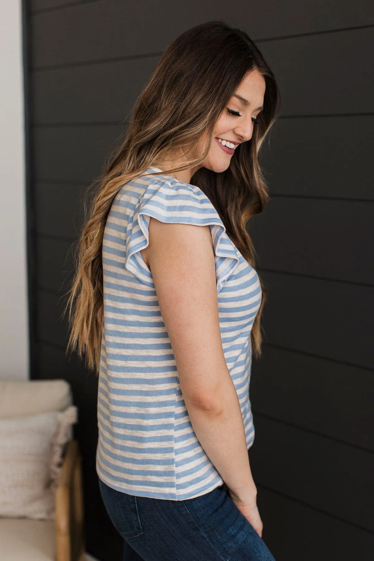 Seeking More Striped Top- Ivory & Chambray