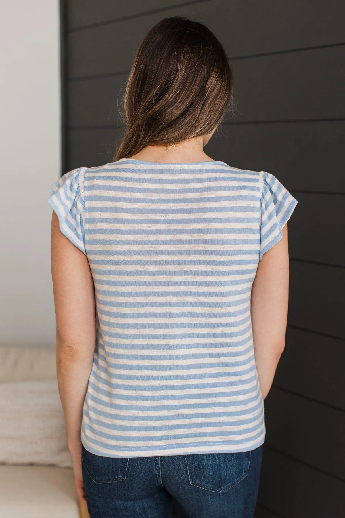 Seeking More Striped Top- Ivory & Chambray