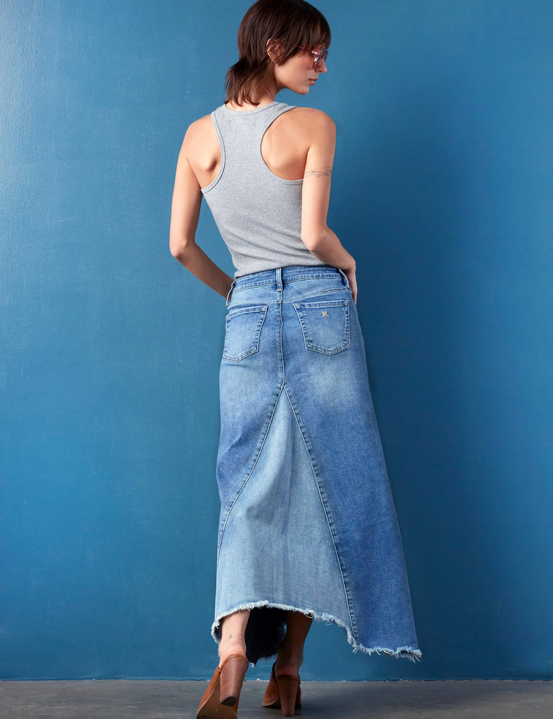 Selina Pieced Denim Maxi Skirt
